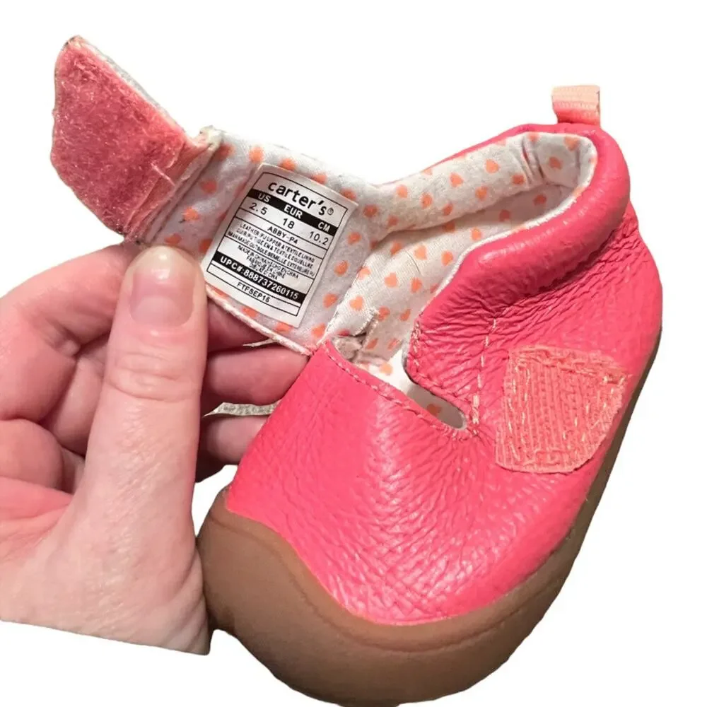 Carter's Baby Shoes Booties Rubber Sole Sz 2.5 Pink ABBY-P4 First Steps No Slip